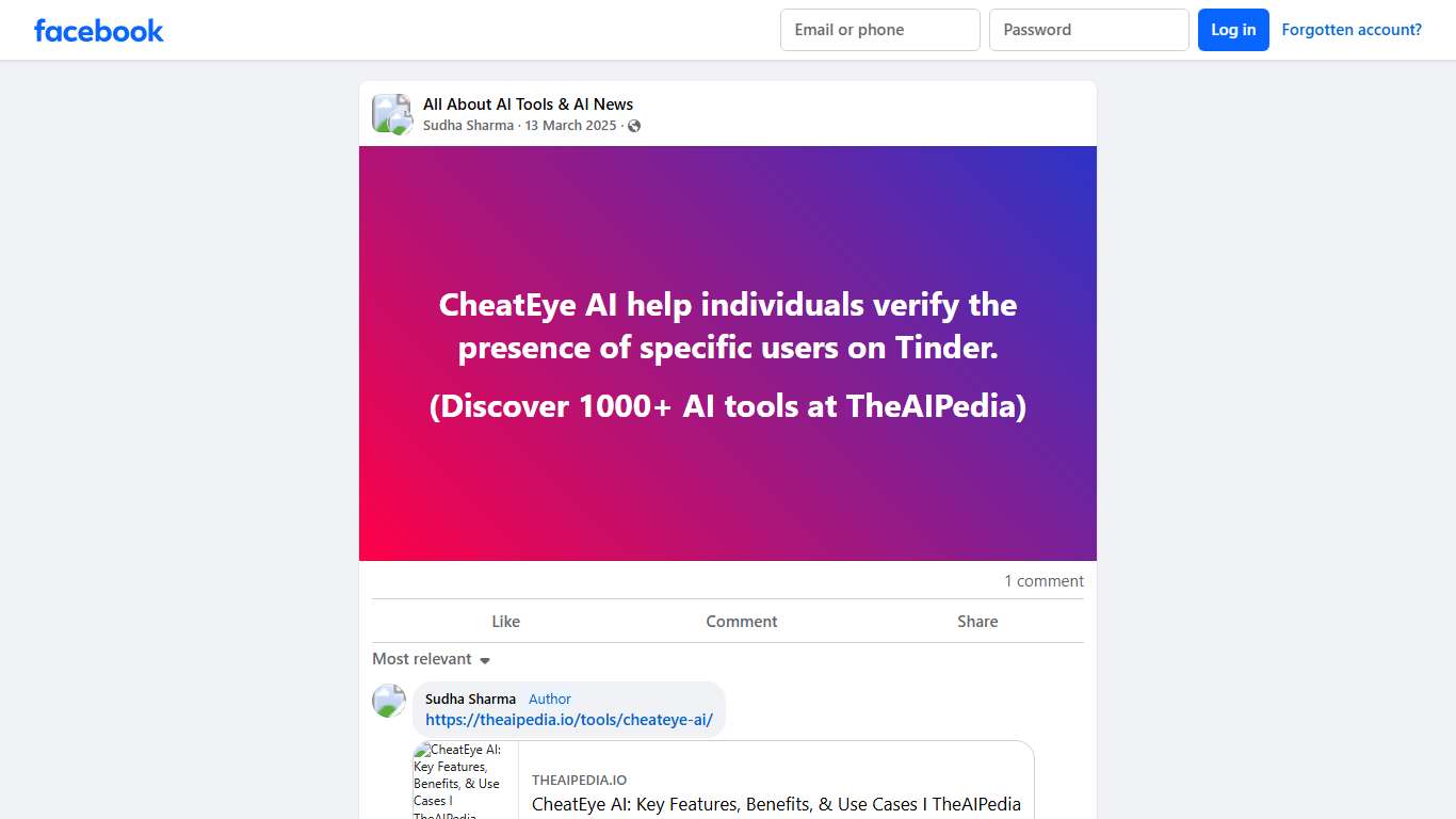 All About AI Tools & AI News CheatEye AI help individuals verify the presence of specific users on Tinder Facebook