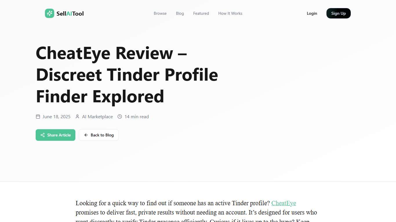 CheatEye Review – Discreet Tinder Profile Finder Explored AI Marketplace Blog